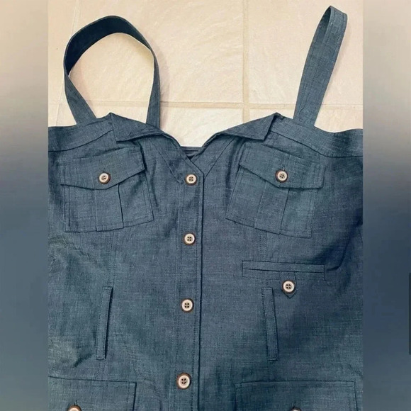 Arden B Women's Blue Sweetheart Neck Button Front Midi Shift Dress Size S - Picture 13 of 16